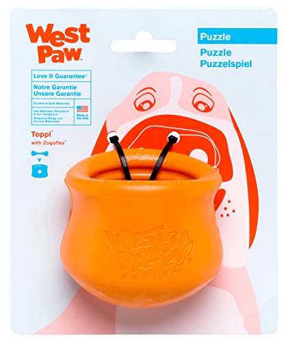 Product Cover West Paw Zogoflex Toppl Interactive Treat Dispensing Dog Puzzle Play Toy, 100% Guaranteed Tough, It Floats!, Made in USA, Small, Tangerine