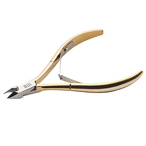 Product Cover Rui Smiths Professional Cuticle Nippers, Gold-Plated Carbon Steel, French Handle, Double Spring, 6mm Jaw (Full Jaw)