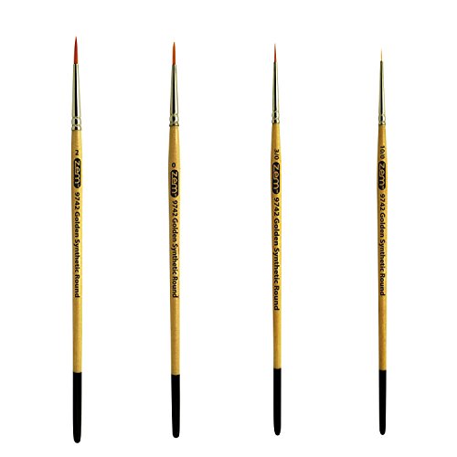 Product Cover ZEM Golden Synthetic Small Detail Round Brushes Set Sizes 10/0, 3/0, 0, 2