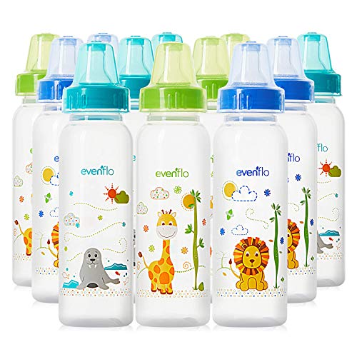 Product Cover Evenflo Feeding Zoo Friends Polypropylene Bottles for Baby, Infant and Newborn - Blue/Green/Orange, 8 Ounce (Pack of 12)
