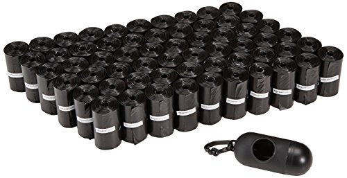 Product Cover AmazonBasics Standard Dog Waste Bags with Dispenser and Leash Clip - Pack of 900, 13 x 9 Inches, Black