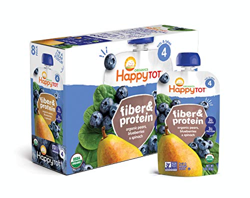 Product Cover Happy Tot Organic Stage 4 Fiber & Protein, Pears, Blueberries & Spinach, 4 Ounce (Pack of 16)