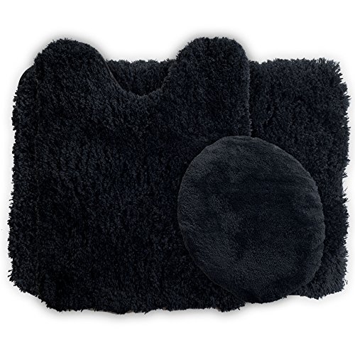 Product Cover Lavish Home 3-Piece Super Plush Non-Slip Bath Mat Rug Set, Black
