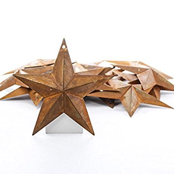 Product Cover Package of 20 Rusted Tin Dimensional Miniature Barn Stars with Hole and Hollow Backs