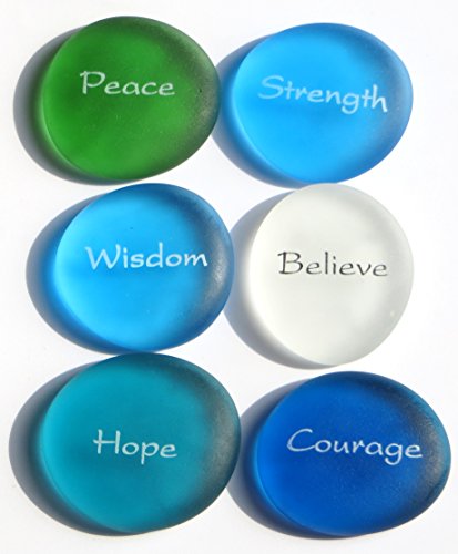 Product Cover Lifeforce Glass The Mermaid's Message I, Frosted Sea Glass Stones, Six Inspiring Words in Beach Colors