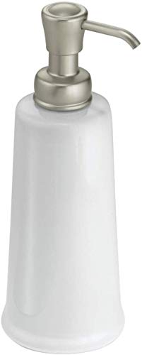 Product Cover InterDesign York Ceramic Liquid Soap Dispenser Pump for Kitchen or Bathroom Countertops, White/Satin