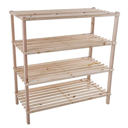 Product Cover Lavish Home Wood, Storage Bench - Closet, Bathroom, Kitchen, Entry Organizer, 4-Tier Space Saver Shoe Rack, Natural