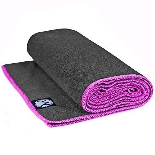 Product Cover Youphoria Hot Yoga Towel, Non Slip, Super Absorbent, Plush Microfiber Yoga Mat Towel for Hot Yoga, Bikram and Yoga Mat Grip, Washable, 24 inches x 72 inches, Gray Towel/Pink Trim