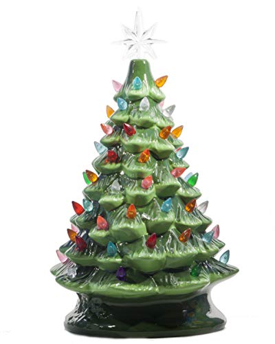 Product Cover ReLive Christmas is Forever Lighted Tabletop Ceramic Tree, 16 Inch Green Tree with Multicolored Lights