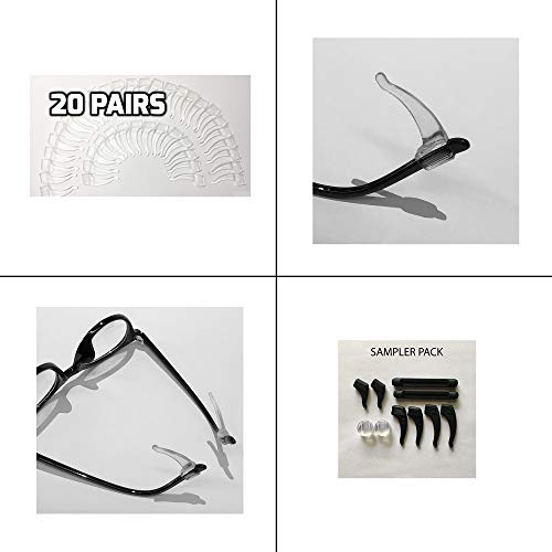 Product Cover 20 PAIRS Keepons Superior Clear Prevent Eyeglass Slipping Anti Slip Anti Slide Eyewear Sunglasses Spectacles Glasses Temple Tips Sports Ear Hooks Sleeves Retainer + assorted 5 PAIR Sampler Pack