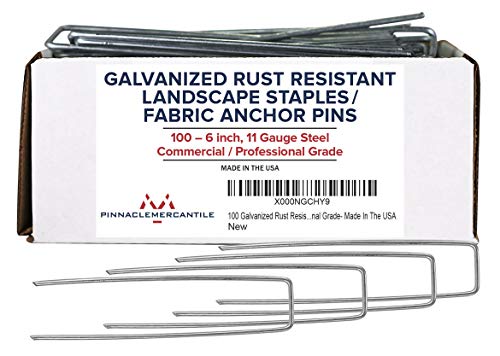 Product Cover Pinnacle Mercantile Galvanized Garden Stakes Landscape Staples (100 Pack) Fabric Anchor Pins Anti Rust 6 inch Heavy Duty Strong Pegs 11 Gauge Steel USA