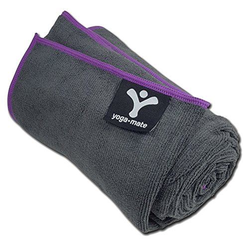 Product Cover Yoga Mate Soft, Sweat Absorbent, Non-Slip Bikram Yoga Mat Size Towel, Gray | Purple Trim