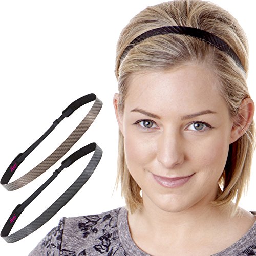 Product Cover Hipsy Women's Adjustable NO Slip Skinny Tech Sport Headband Multi Packs (Black & Brown)