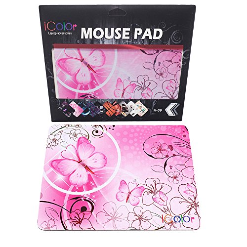 Product Cover ICOLOR Pink Butterfly Anti-Slip Mouse Pad by ICOLOR Mice Pad Mat Mousepad for Optical Laser Mouse MP-018
