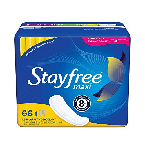 Product Cover Stayfree Maxi Regular Pads For Women, Wingless, Reliable Protection and Absorbency of Feminine Periods, Scented, 66 count