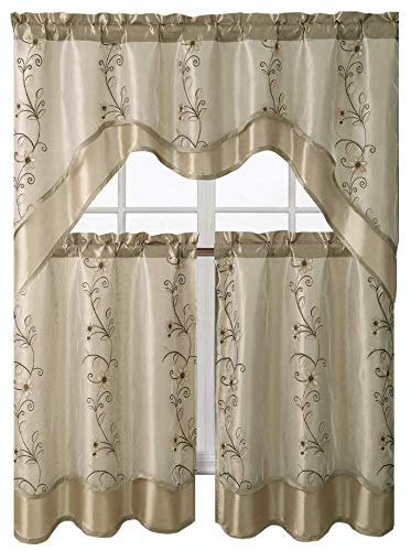 Product Cover Victoria Classics Daphne Embroidered Kitchen Curtain Set (Taupe)