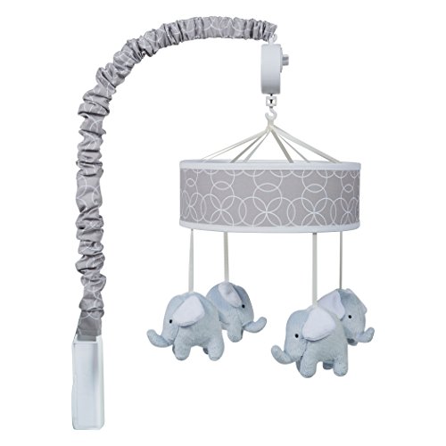 Product Cover Trend Lab Gray and White Circles Plush Elephant Musical Mobile, Baby Mobile, Elephant Nursery Décor