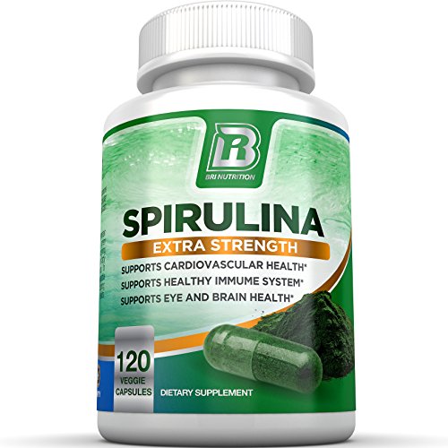 Product Cover BRI Spirulina 2000mg Maximum Strength Premium Quality Spirulina Superfood Powder, Packed w Antioxidants, Protein and Vitamins in Easy to Swallow Vegetable Cellulose Capsules (120 Count)