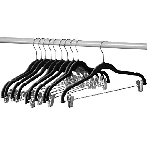 Product Cover Home-it 10 Pack Clothes Hangers with Clips Black Velvet Hangers use for Skirt Hangers Clothes Hanger Pants Hangers Ultra Thin No Slip
