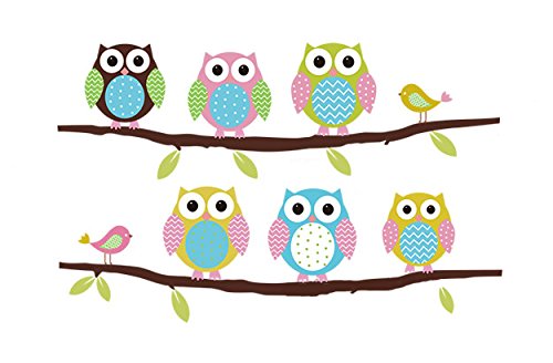 Product Cover Beautiful Wall Decals Stickers Paper Removable Home Living Dinning Room Bedroom Kitchen Decoration Art Murals DIY Stick Girls Boys Kids Nursery Baby Room Playroom Decorating (Lovely Owls)