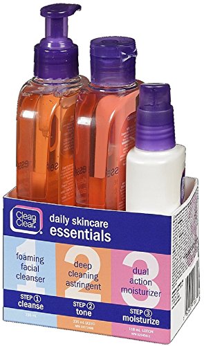 Product Cover Clean & Clear Daily Acne Skincare Essentials Set with Foaming Facial Cleanser, Deep Cleaning Astringent & Dual Action Moisturizer, Oil-Free, 3 items