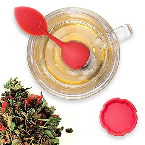 Product Cover SILICONE TEA INFUSER with Drip Tray and Floating Handle by Teami Blends | Our Best BPA FREE Stainless Steel Ball Infusers for Loose Leaf Teas | Great Strainer as a Gift! (1, Red)
