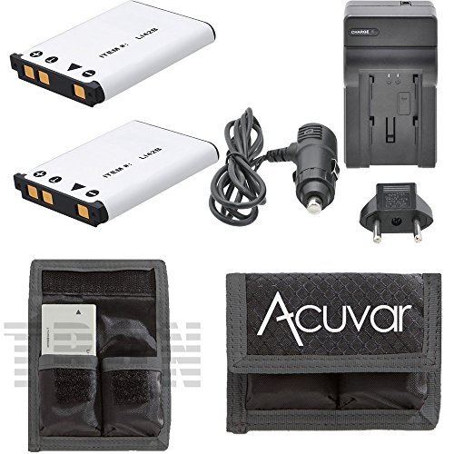Product Cover 2 LI-42B Batteries for Olympus Camera + Car / Home Charger + Acuvar Battery Pouch for FE-320, FE-340, FE-350, FE-360, FE-3000, FE-3010, FE-4000, FE-4010, FE-4030, FE-5000 Camera and other models