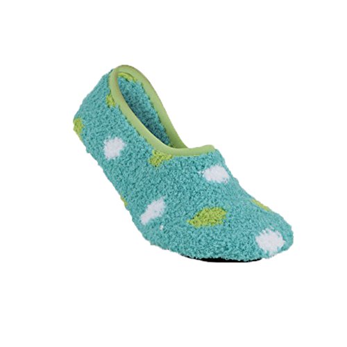 Product Cover Worlds Softest Cozy Collection Womens Slipper - Turquoise with Green and White Dots (Small)