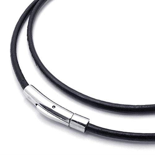 Product Cover jonline24h Black Leather Cord Necklace Rope Chain with Stainless Steel Clasp 3mm 14-30 inch