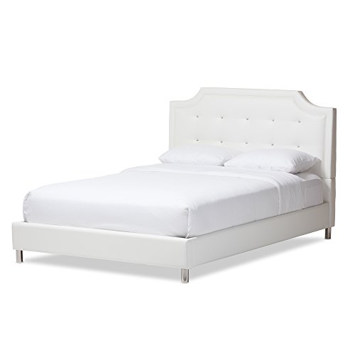 Product Cover Baxton Studio Carlotta Modern Bed with Upholstered Headboard, White, 47.5