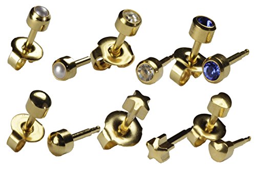 Product Cover Ear Piercing Earrings 6 Pairs Of 4mm 16ga Gold Studex Studs Hypoallergenic