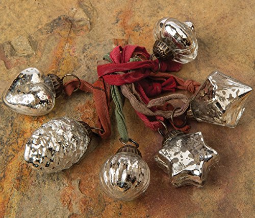 Product Cover Cultural Intrigue Luna Bazaar Mini Mercury Glass Ornaments (Assorted Designs, 1-Inch, Silver, Set of 6) - Vintage-Style Decorations - Vintage-Style Mercury Glass Christmas Ornaments