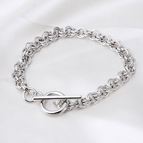 Product Cover RUBYCA 20Pcs Toggle Clasp Silver Color Charm Rolo Bracelet Double Long Link Chain 20cm DIY Jewelry