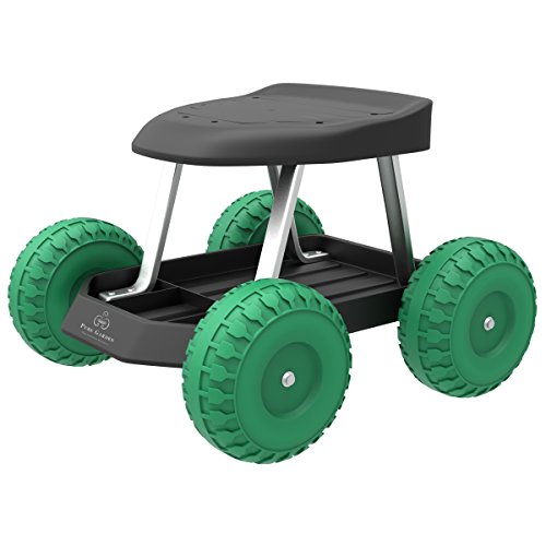 Product Cover Pure Garden 82-VY021 Garden Cart Rolling Scooter with Seat and Tool Tray for We, 17.5x19