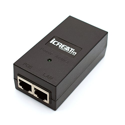 Product Cover iCreatin 48V POE Injector Adapter Power supply,10/100Mbps IEEE 802.3af Compliant, Up to 100M (328 Feet), for Most Cisco / Polycom / Aastra Phones and more
