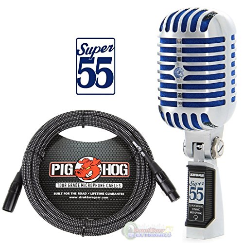 Product Cover Shure Super 55 Deluxe Vocal Microphone & Pig Hog Black & White Woven Mic Cable, 20ft XLR - Bundle