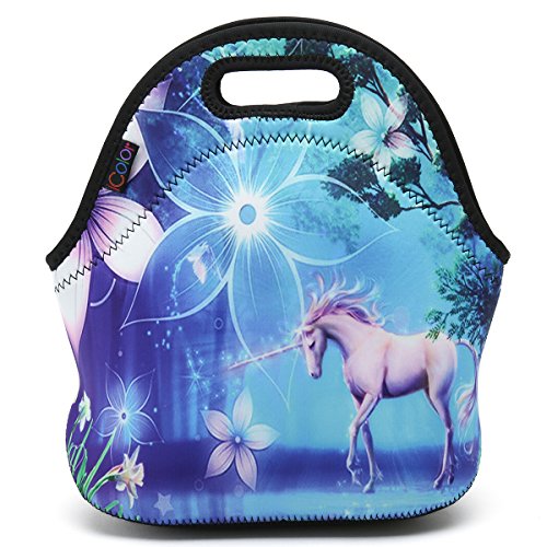 Product Cover ICOLOR Unicorn Insulated Neoprene Lunch Bag Tote Handbag lunchbox Food Container Gourmet Tote Cooler warm Pouch For School work Office