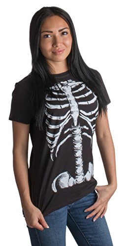 Product Cover Skeleton Rib Cage | Jumbo Print Novelty Halloween Costume Ladies' T-Shirt-Ladies,2XL Black