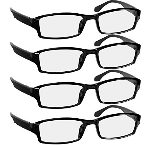 Product Cover Reading Glasses 2.0 | 4 Pack Black | Readers for Men & Women Spring Arms & Dura-Tight Screws | Always Have a Stylish Look and Crystal Clear Vision When You Need It