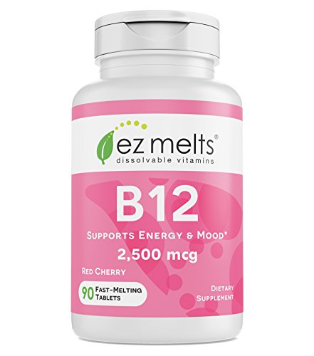 Product Cover EZ Melts B12 as Methylcobalamin, 2,500 mcg, Sublingual Vitamins, Vegan, Zero Sugar, Natural Cherry Flavor, 90 Fast Dissolve Tablets