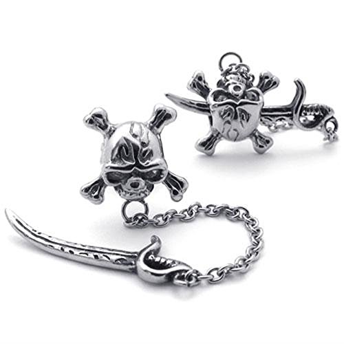 Product Cover Jonline24h Mens Vintage Stainless Steel Pirate Skull Stud Earrings Set, 2pcs, Color Silver