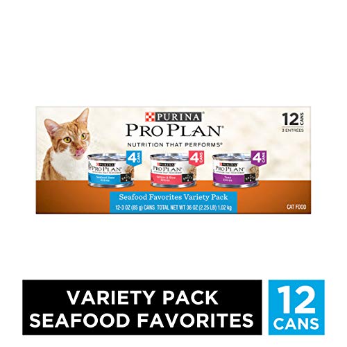 Product Cover Purina Pro Plan Wet Cat Food Variety Pack, Seafood Favorites - (2 Packs of 12) 3 oz. Cans