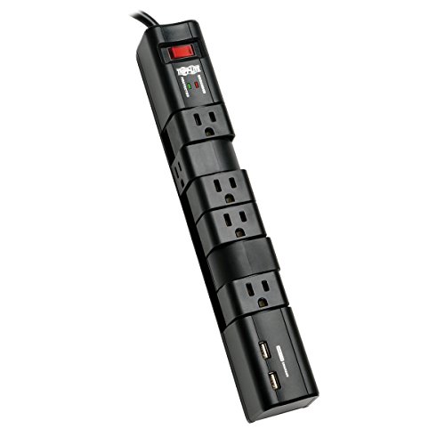 Product Cover Tripp Lite 6 Rotatable Outlet Surge Protector Power Strip, 8ft Cord, Two USB, Black, $50,000 INSURANCE (TLP608RUSBB)