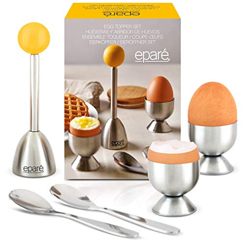 Product Cover Eparé Egg Cracker Topper Set - Complete Soft Boiled Egg Tool Set - Includes Egg Cups, Cutter, Spoons - Easy Eggs Opener