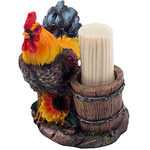 Product Cover Farm Rooster and Old Fashioned Water Pail Toothpick Holder Set Figurine in Country Kitchen or Bar Chicken Decor, Sculptures and Statuettes and Rustic Gifts for Farmers