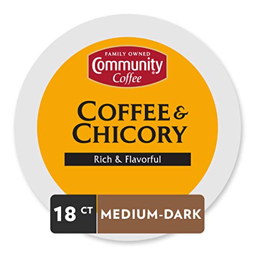 Product Cover Community Coffee and Chicory Medium Dark Roast Single Serve 18 Ct Box, Compatible with Keurig 2.0 K Cup Brewers,  Full Body Rich Flavorful Taste, 100% Arabica Beans