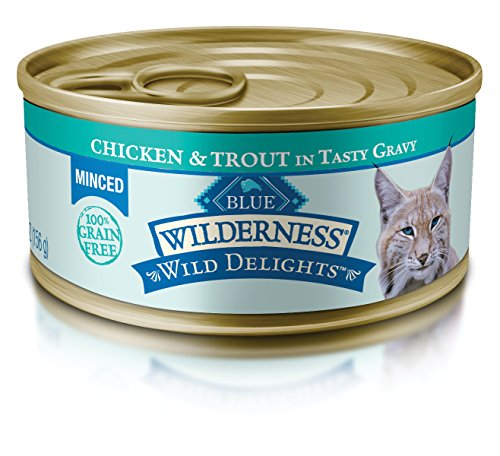 Product Cover Blue Wilderness Wild Delights Adult Grain Free Minced Chicken & Trout In Tasty Gravy Wet Cat Food 5.5-Oz (Pack Of 24)