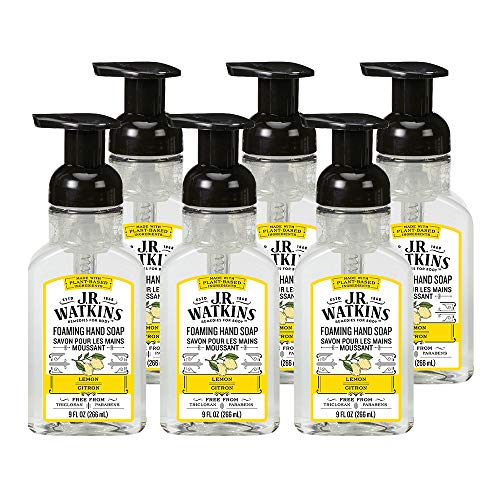 Product Cover J.R. Watkins Foaming Hand Soap, Lemon, 6 Pack, Scented Foam Handsoap for Bathroom or  Kitchen, USA Made and Cruelty Free, 9 fl oz