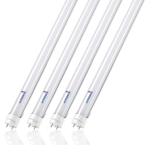 Product Cover Hyperikon T8 4 Foot LED Bulbs, 48 Watt Replacement (18W) , LED Light Tube, 4000K Daylight, Single End, Frosted, 4 Pack