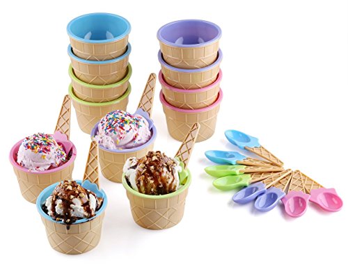 Product Cover Greenco Vibrant Colors Ice Cream Dessert Bowls and Spoons (Set of 12)